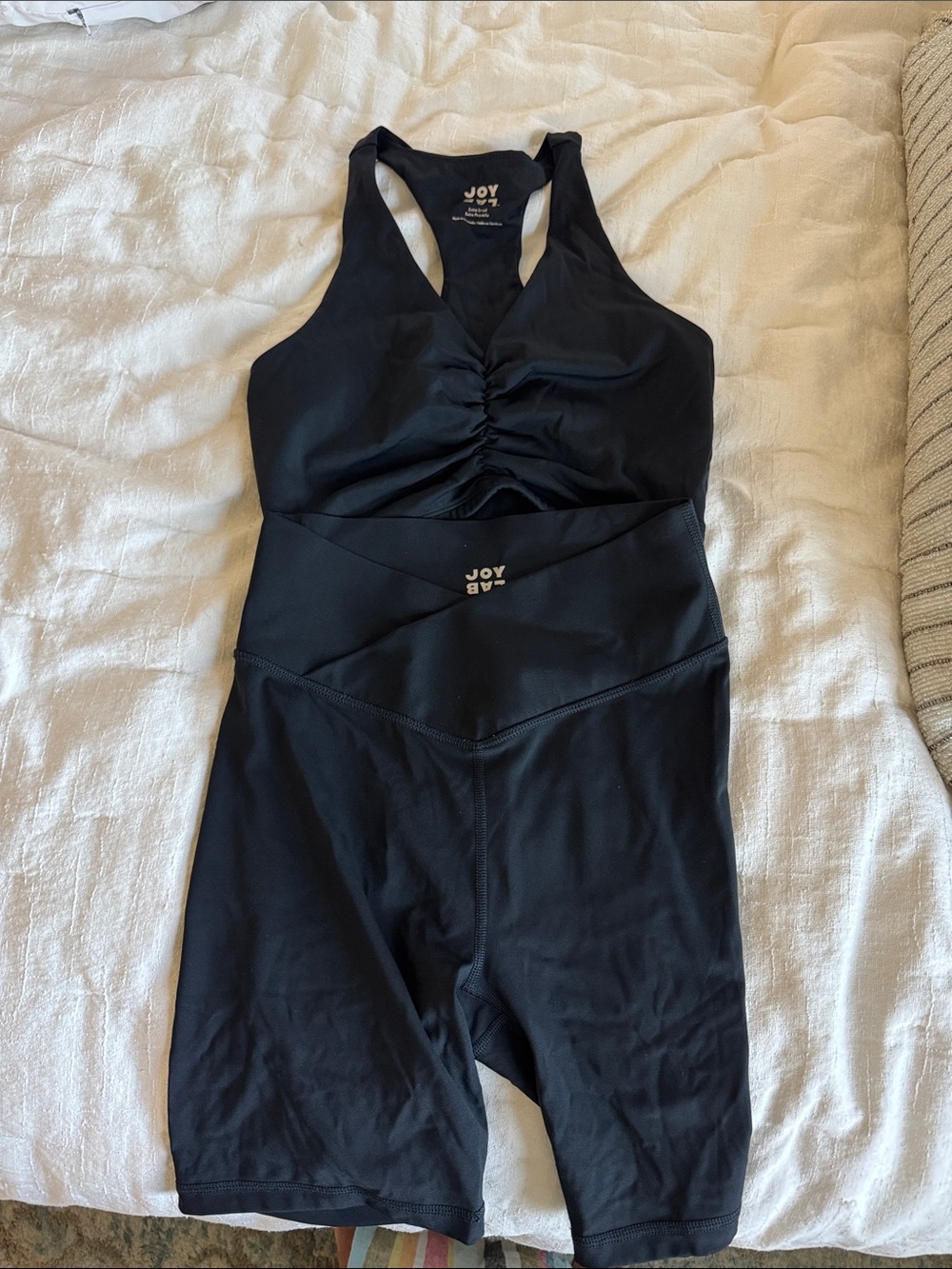 JoyLab Black Women's Athletic Shorts and sports bra with Ruched Front